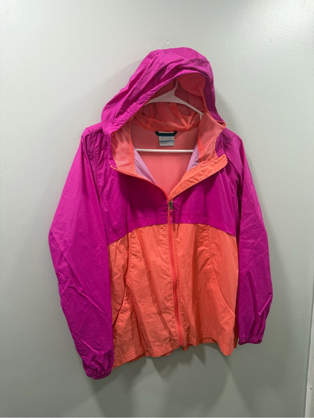 Columbia Kids' Pink & Orange Hooded Windbreaker Jacket size L girls